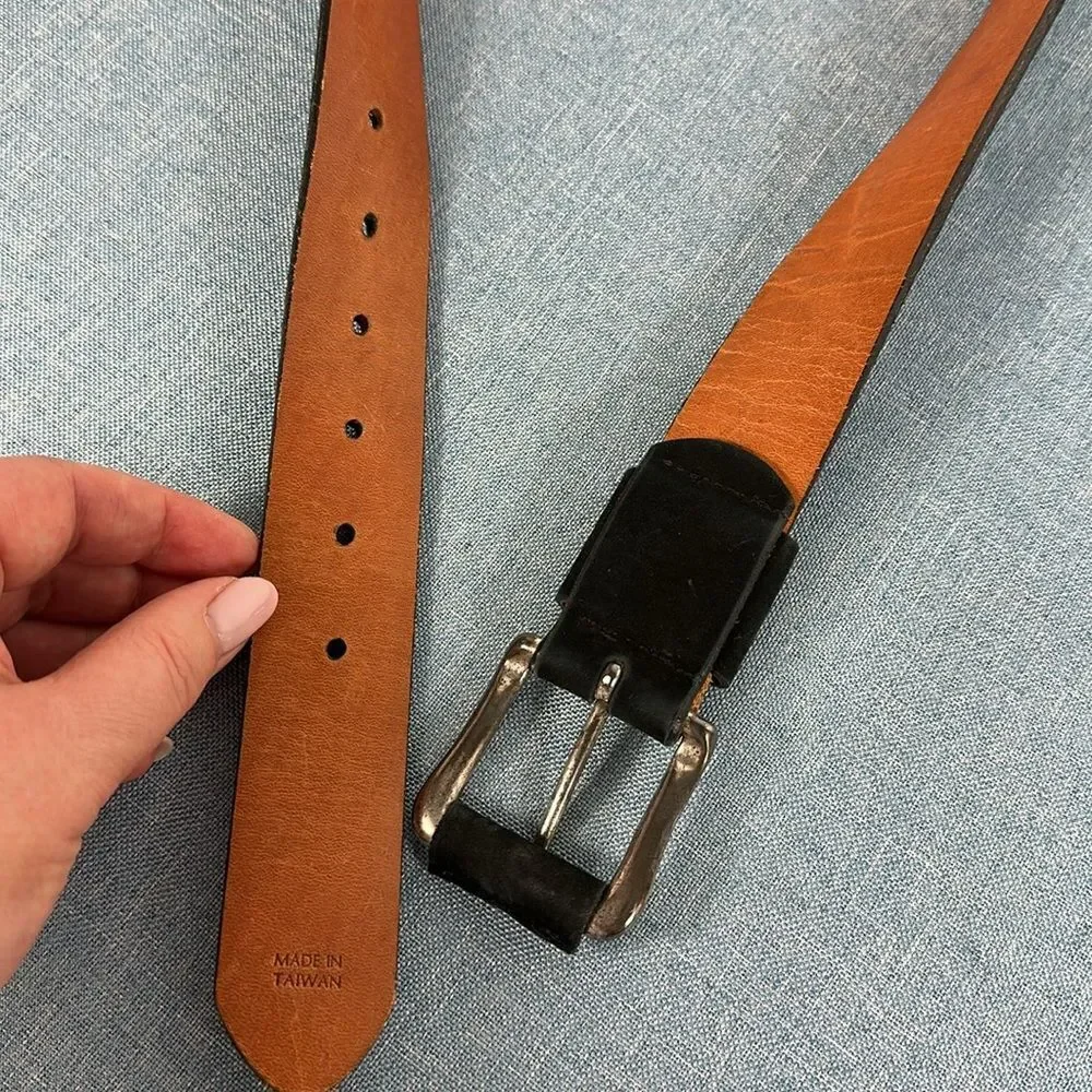 Isda & Co Men's Black Leather Nubuck Belt Size M